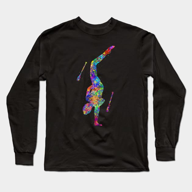 Rhythmic gymnastics juggling watercolor Long Sleeve T-Shirt by Yahya Art